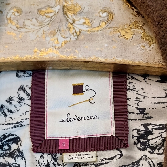 Anthropologie Elevenses Brown Echelon Ruffle Tier Peplum Jacket Size 6 - Picture 8 of 14